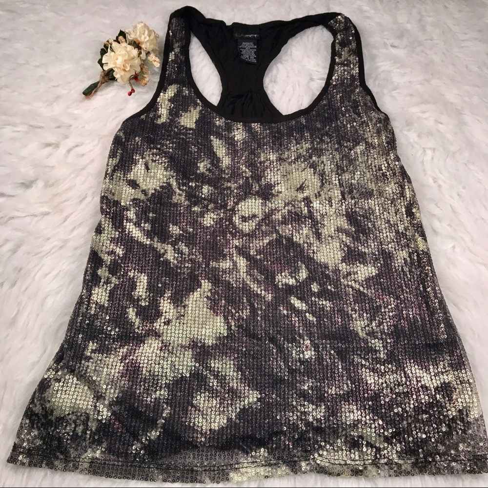 XS Daytrip black & gold sequin Racerback tank top